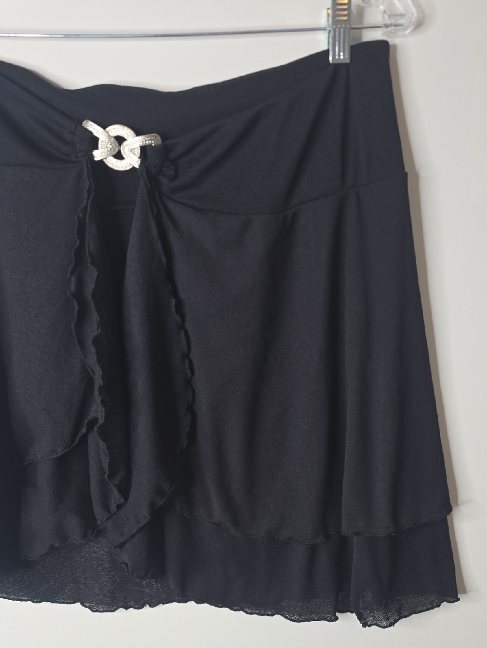 Vintage Black Tiered Wrap Skirt Coverup with Decorative Buckle - Picture 3 of 6